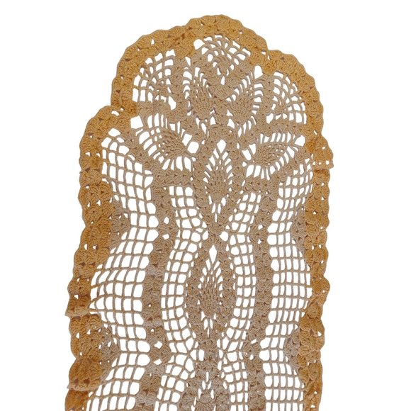 Vtg Grandma's Hand Crochet Doily Table Runner 11"x30" Handmade Varigated Yellow - Picture 3 of 5